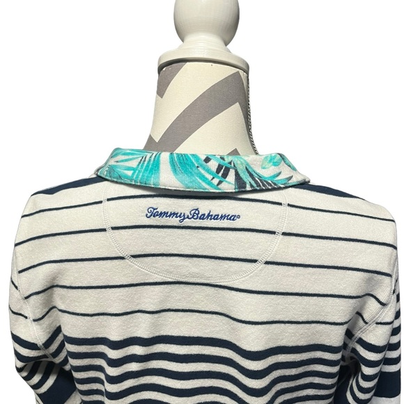 Tommy Bahama Knit Pullover 1/2 Zip Long Sleeve Blue White Stripe Floral Tropical - Picture 9 of 15